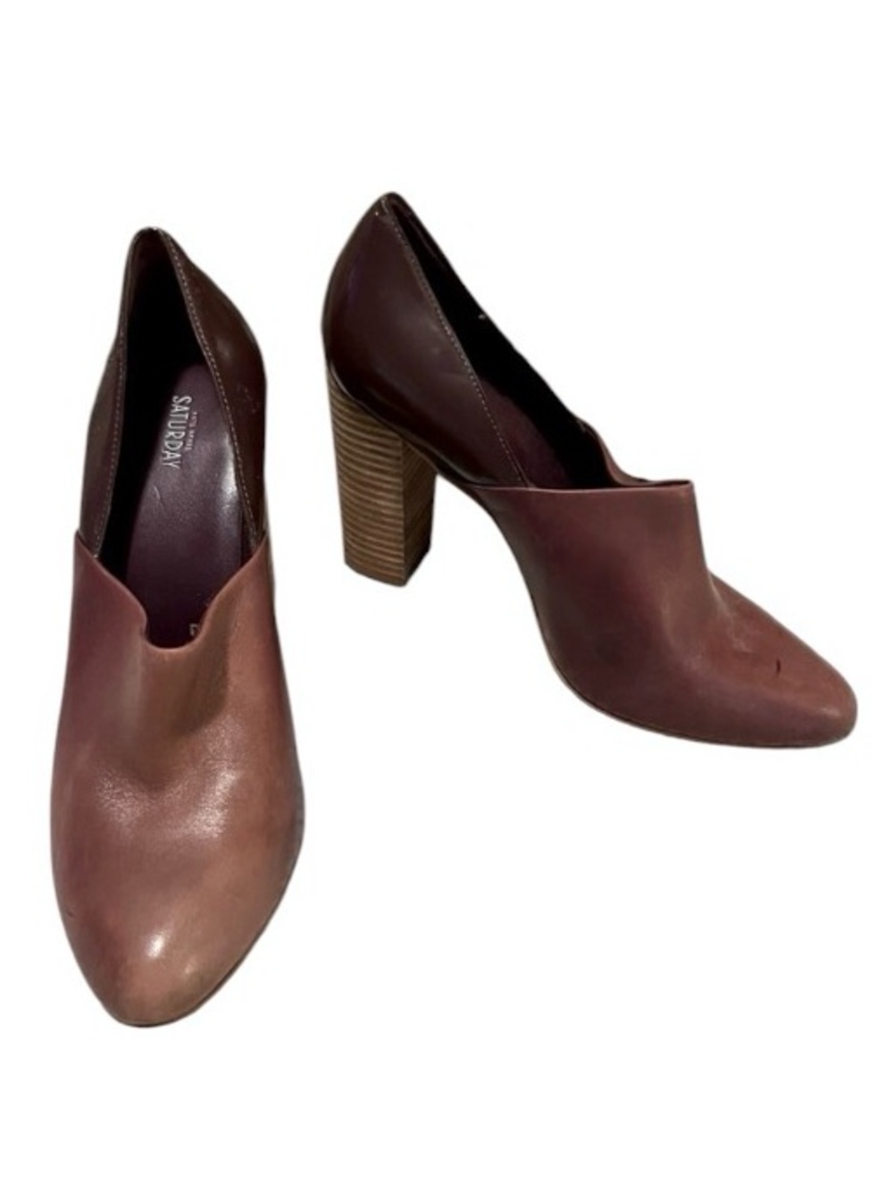 Kate Spade Saturday Brown Leather Two Tone Stack Heel Almond Toe Bootie Shoes 8